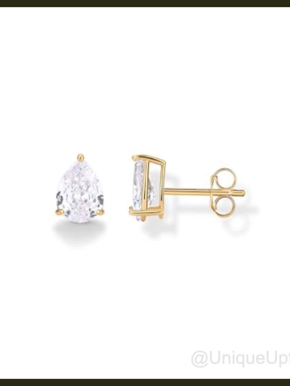 14K Gold Plated 925 Sterling Silver Pear Cut CZ Stud Earrings